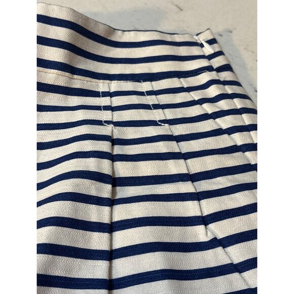 J. Crew Womens Striped Navy & White Pleated Shorts Size 00 Cotton/Linen Blend - Picture 3 of 5